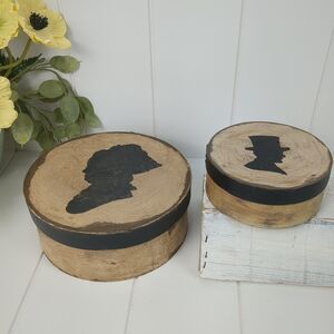 Primitive Silhouette Paper Mache Pantry Boxes Rustic Distressed Set of Two